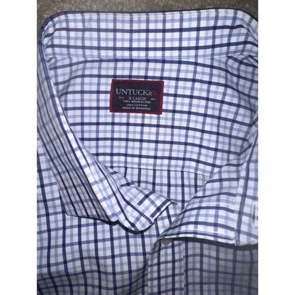 UNTUCKit Shirt Mens Size XL Blue Check Casual Button Up Long Sleeve - Picture 4 of 6